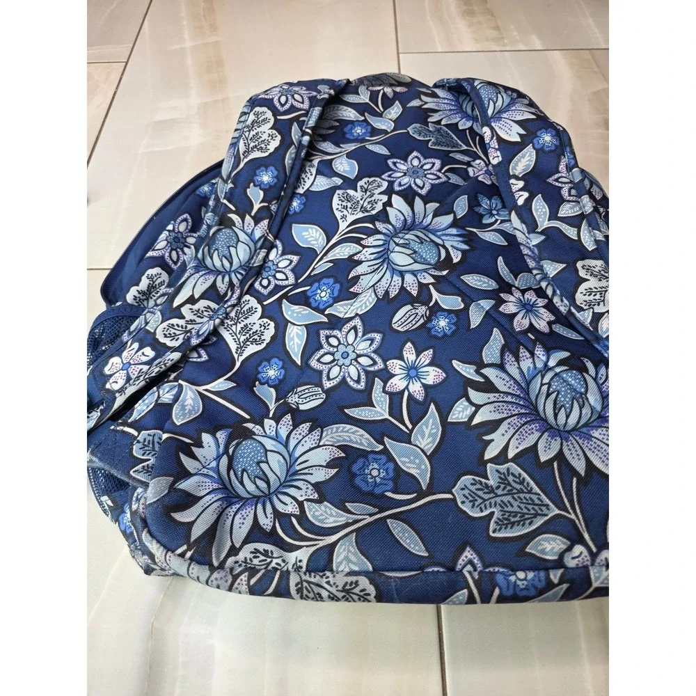 Vera Bradley Blue Floral‎ Canvas Backpack Multi Pocket School Travel Bag P4